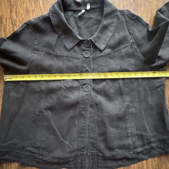 Caslon Black Linen Jacket 100% Linen 3/4 Sleeve Button Womens Plus Size 18W - Picture 11 of 13